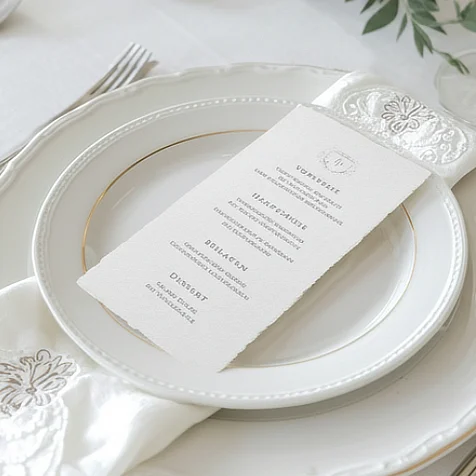 Menuekarte auf Hochzeitsteller