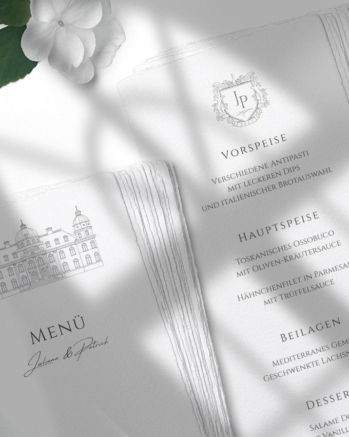 Menükarten aus handgeschöpftem Papier. 